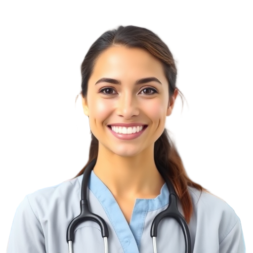 A person smiling to the camera with a white background looking like