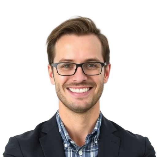 A person smiling to the camera with a white background looking like