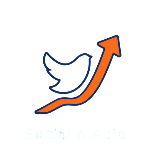 Pijl omhoog met vogel en tekst "Social media".