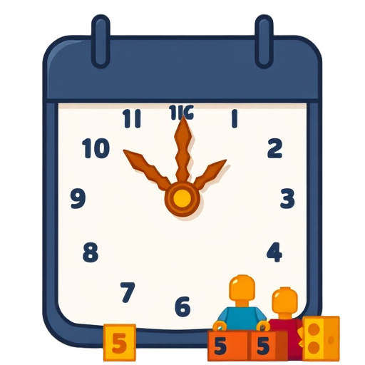 "calendar page" "clock face" "group of people" "building blocks" "number five"