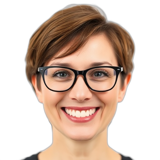 Een persoon die lachend naar de camera kijkt.