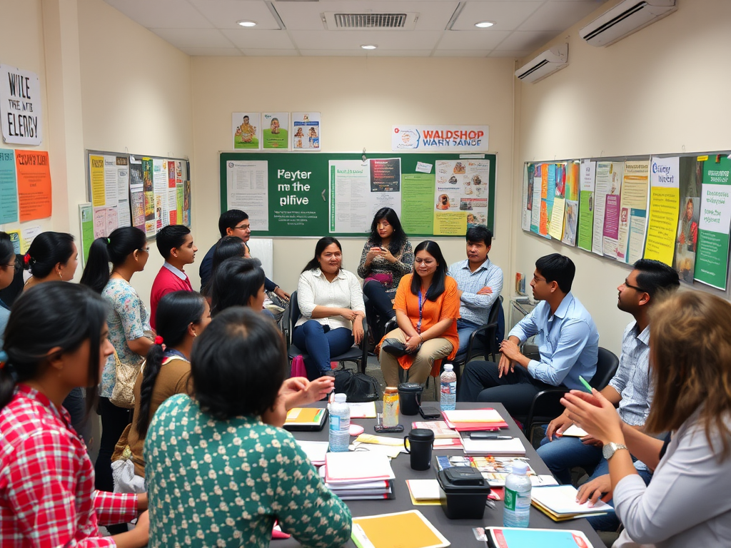 Een levendige workshop met diverse deelnemers in gesprek.