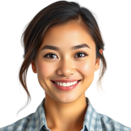 A confident person smiling to the camera with a white background looking like