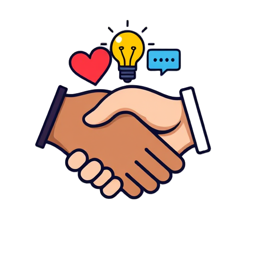 "handshake" "heart" "smile" "light bulb" "chat bubbles" "checkmark"
