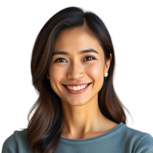 A confident woman smiling gently with soft natural light, neutral background, warm eyes, relaxed posture, conveying trust and authenticity.