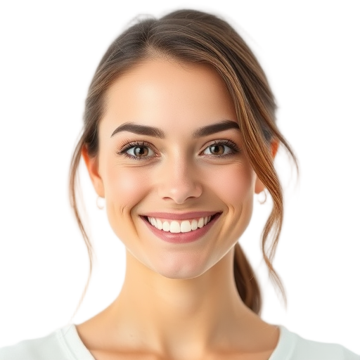 A confident person smiling to the camera with a white background looking like
