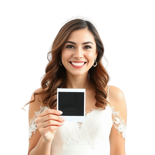 Een persoon glimlachend naar de camera met een polaroidfoto.