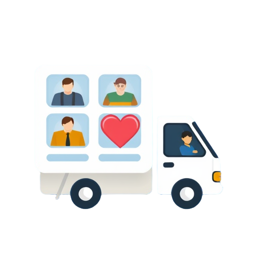 "photo selection" "gallery grid" "heart symbol" "online order" "delivery truck" "happy user"