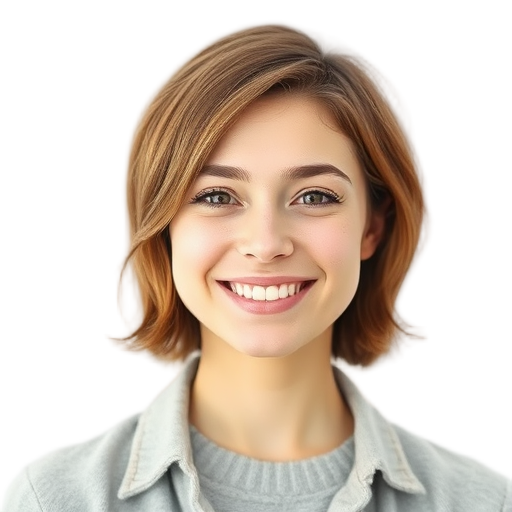 A person smiling to the camera with a white background looking like