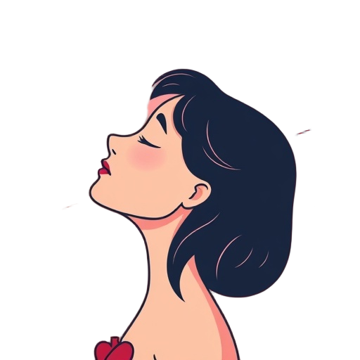 "woman, breathing, heart, fascia lines, calm, warm pink background"