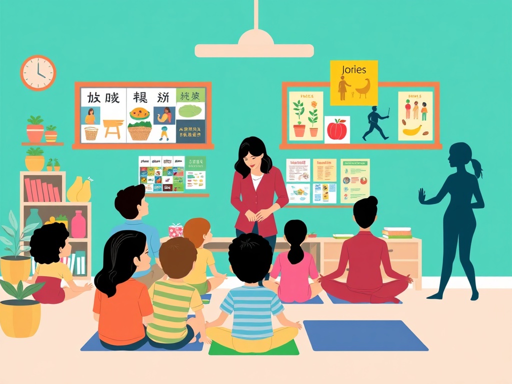 "Diverse classroom" "teacher guiding multilingual students" "colorful theme-boards