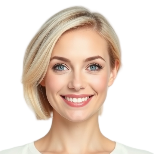 A confident woman smiling to the camera with a white background looking like