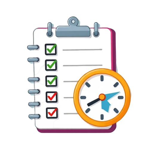 Kleurvolle planner met checklist en klok.