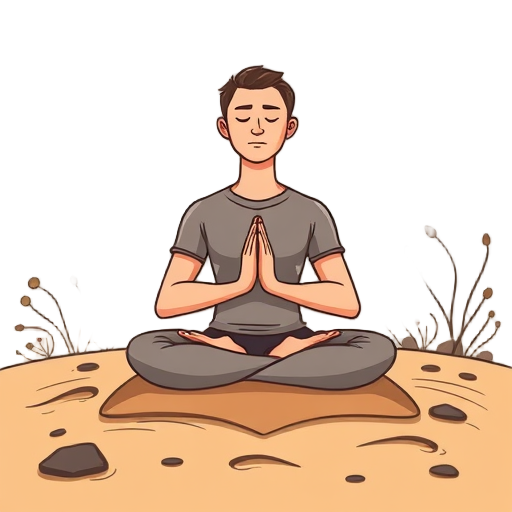 Mediterend figuur in een serene natuuromgeving.