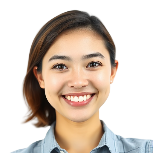 Vriendelijke vrouw met witte achtergrond, lachend naar camera.