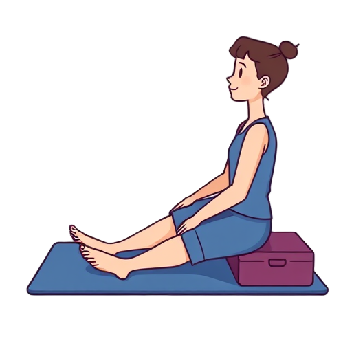 Ontspannen persoon op yoga mat met blok in eenvoudige stijl.