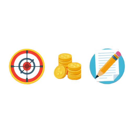 Doelwit met kruisjes, munten en notities met potlood op kleurrijke achtergrond