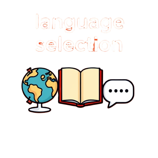 Taalkeuzescherm met wereldbol, boek en spreekbalk.