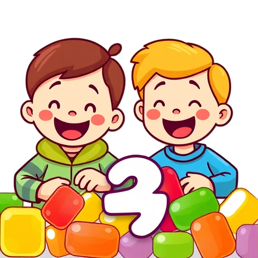 Gelukkige kinderen met kleurrijke gummies.