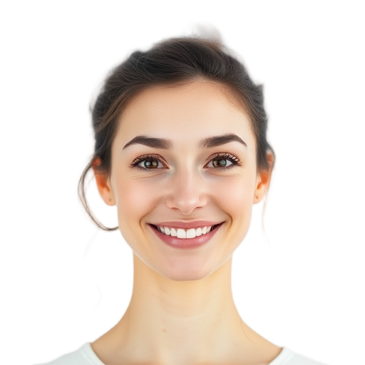 Een persoon die naar de camera lacht met een witte achtergrond.