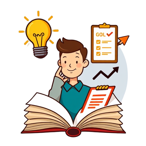"open book" "light bulb" "person thinking" "checklist clipboard" "growth arrow"