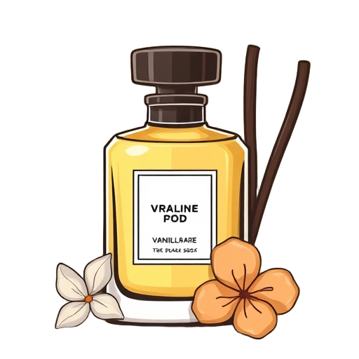 "luxury perfume bottle" "vanilla pod" "praline piece" "reed diffuser sticks" "warm glowing light"
