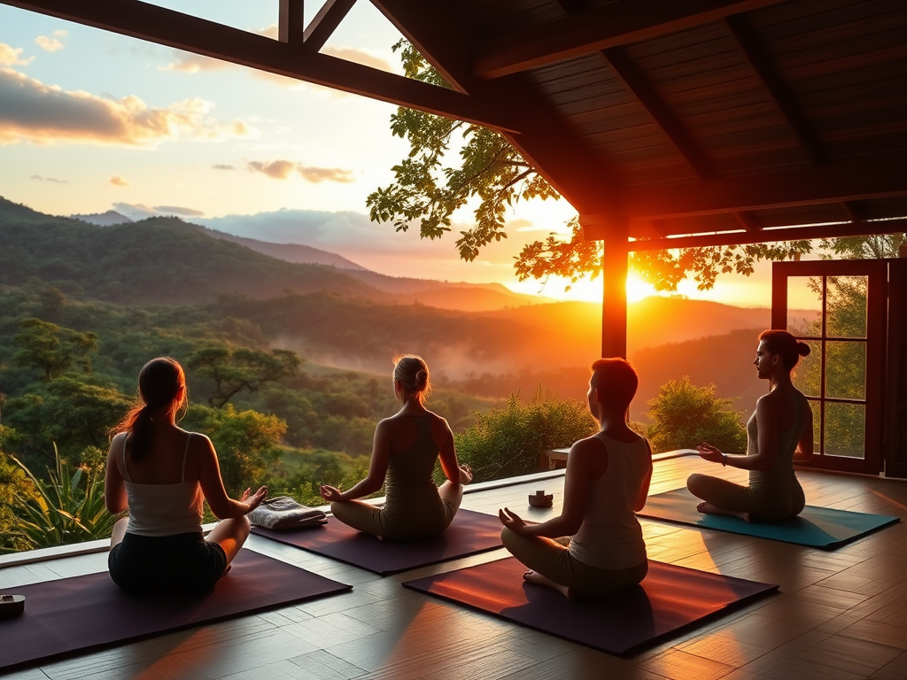 Een rustige yogasessie bij zonsopgang in de natuur.