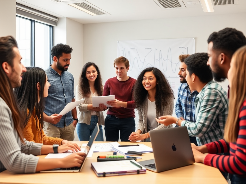 Een diverse groep ondernemers in een moderne klas.
