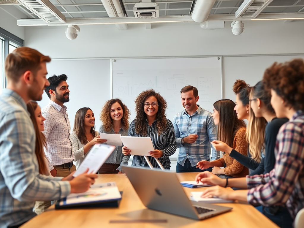 Een diverse groep ondernemers in een moderne klaslokaal.
