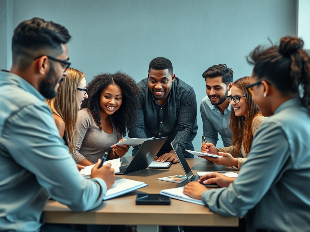 Een diverse groep ondernemers in een interactieve workshop.