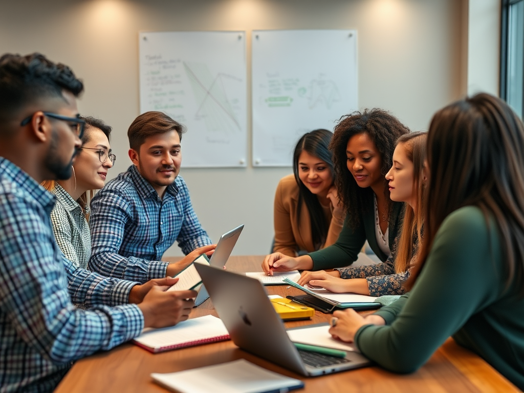 Een diverse groep ondernemers in een dynamische workshop.