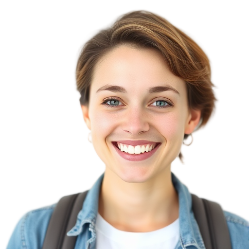 Een persoon die naar de camera glimlacht met een witte achtergrond.