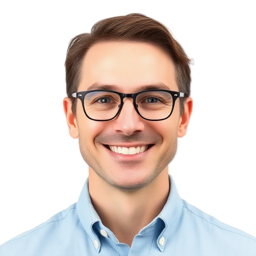 Een persoon die naar de camera lacht met een witte achtergrond.