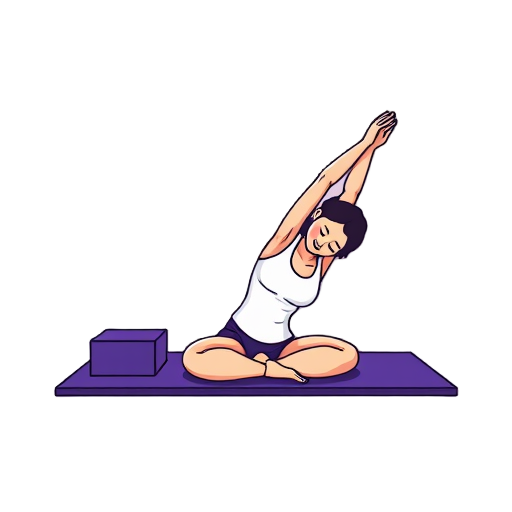 Vrouw die zich uitstrekt op een yogamat met blok.