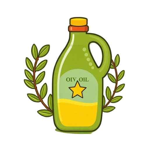 Carefully describe an image in great detail that needs to be generate, use quotes to split visual things. "olive branch" "oil bottle" "star badge"