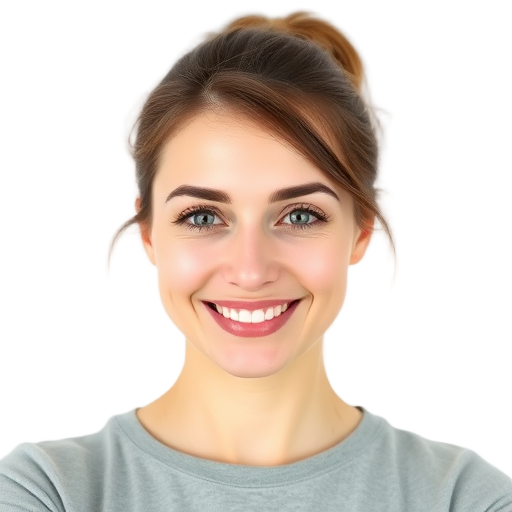 A woman smiling to the camera with a white background looking like