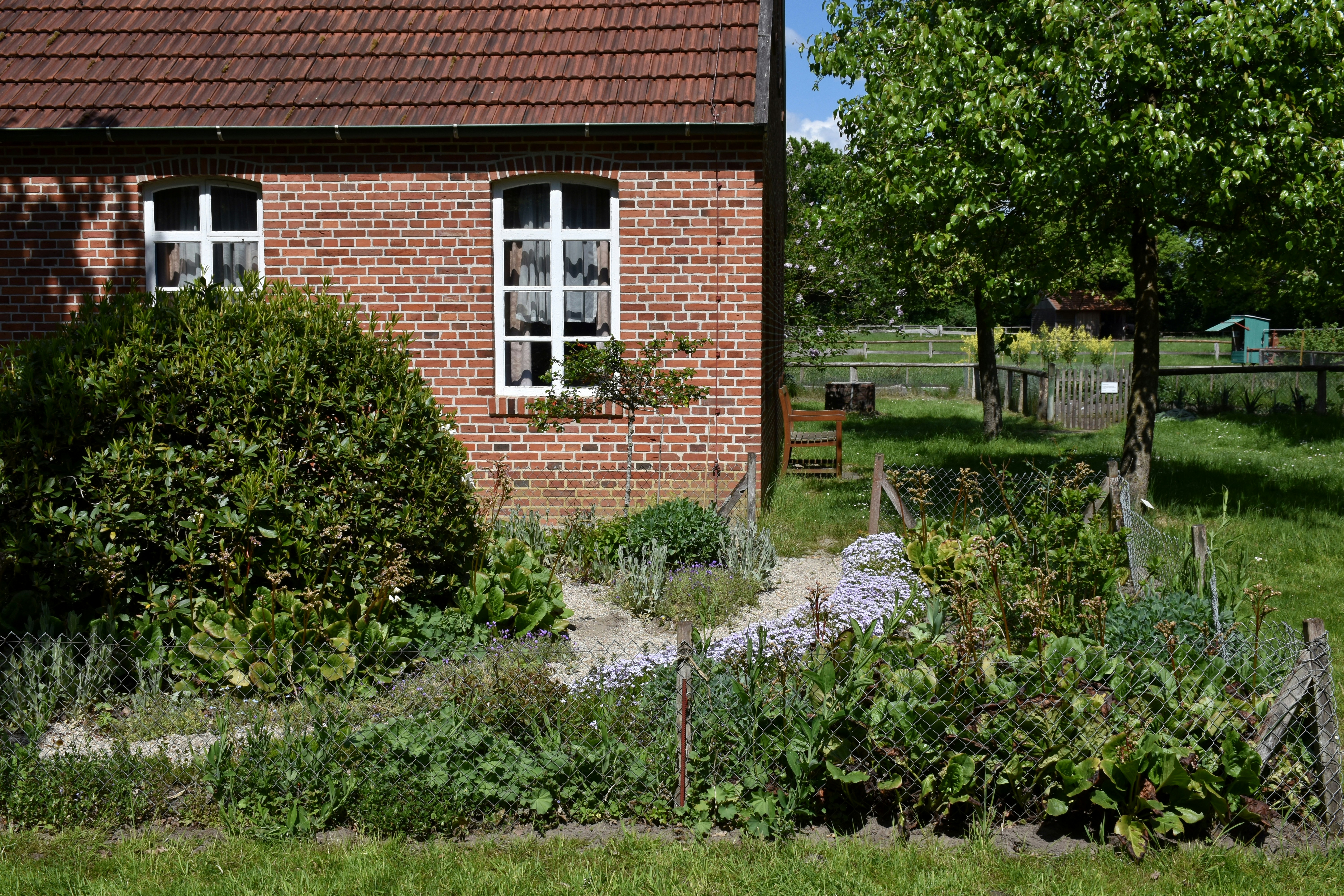 A house in a rural environment (Gardening - red bricks)