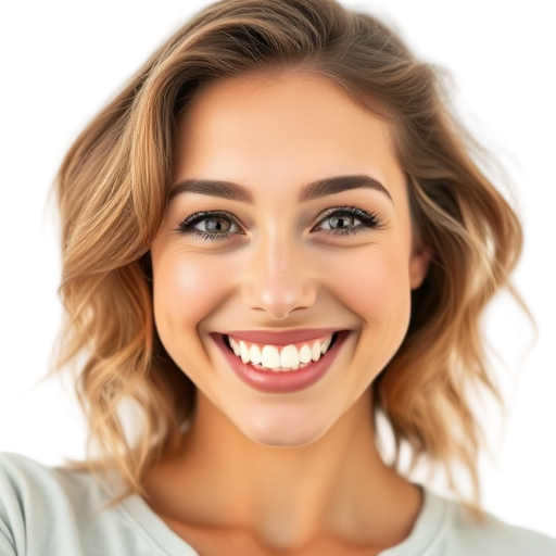 A joyful woman smiling warmly to the camera with a soft white background looking like