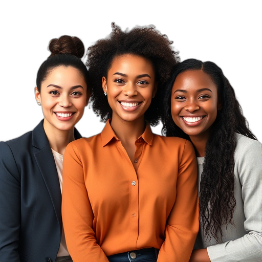 Een groep van drie diverse professionals die glimlachen.