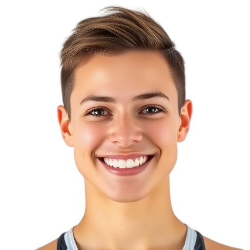 Een lachende persoon met een witte achtergrond.