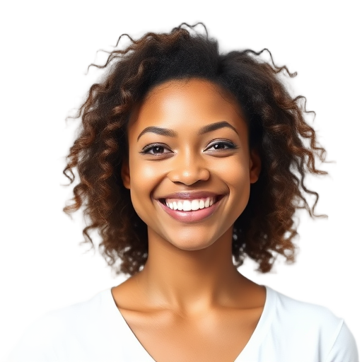 Een persoon met krullend haar glimlacht naar de camera.