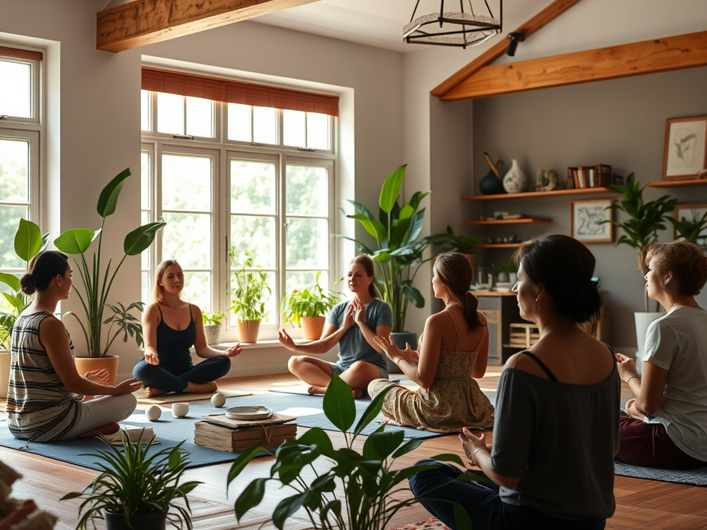 Een serene workshop met deelnemers die mediteren.