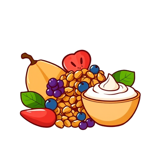 Kleurrijke vruchten met granola en yoghurtdip.