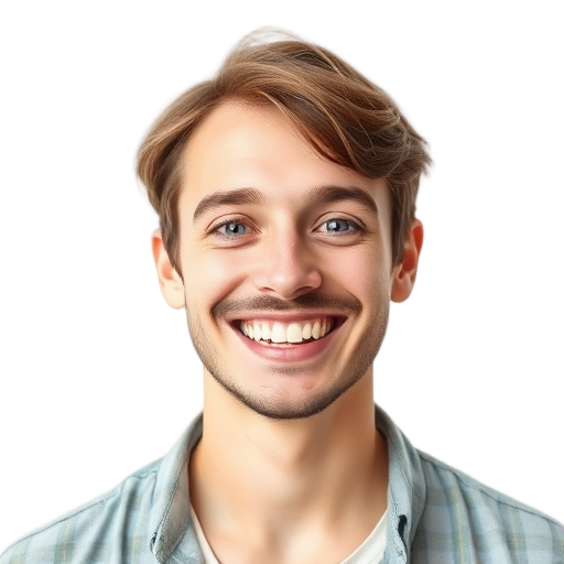 Een persoon die glimlacht naar de camera met een witte achtergrond.