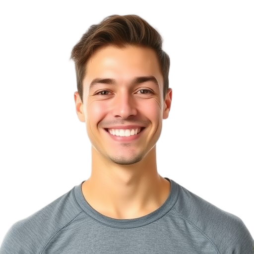 Een lachende persoon met een witte achtergrond.