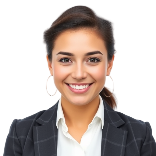 A person smiling to the camera with a white background looking like