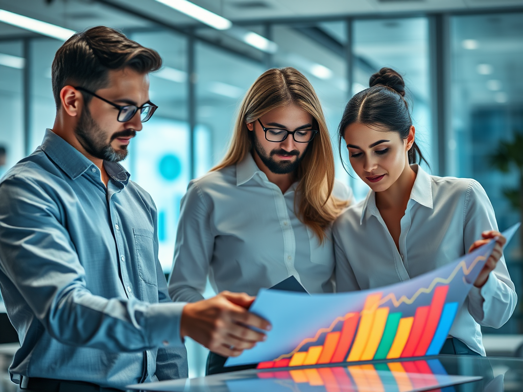 "three distinct days timeline" "business professionals analyzing charts" "digital marketing data visuals" "graphs and performance metrics glowing" "focused expressions, modern office background" "bright, clear lighting with a sense of control and growth"