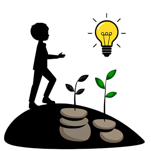 "human silhouette" "growing plant" "light bulb" "stepping stones"