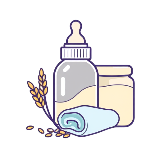 "baby bottle" "soft towel" "oat grains" "cream jar" "leaf icon"