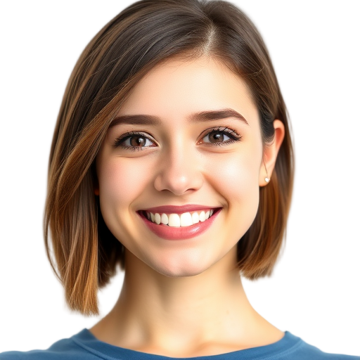 Een persoon die naar de camera glimlacht op een witte achtergrond.